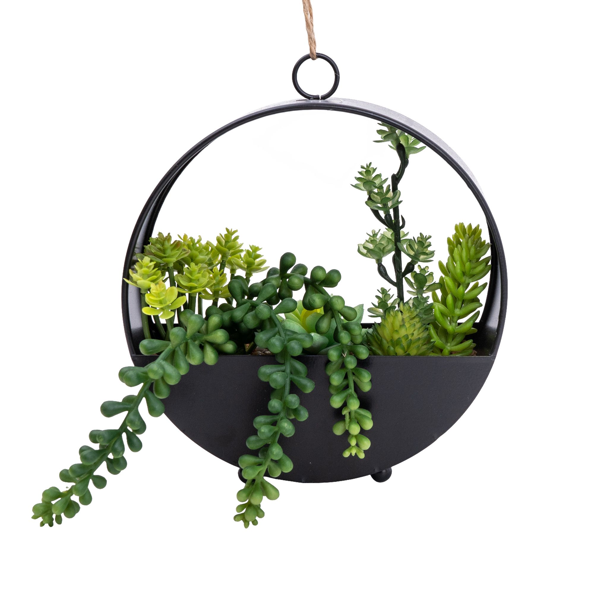 Candlelight Green 23cm Succulent Artificial plant in Black Metal Pot