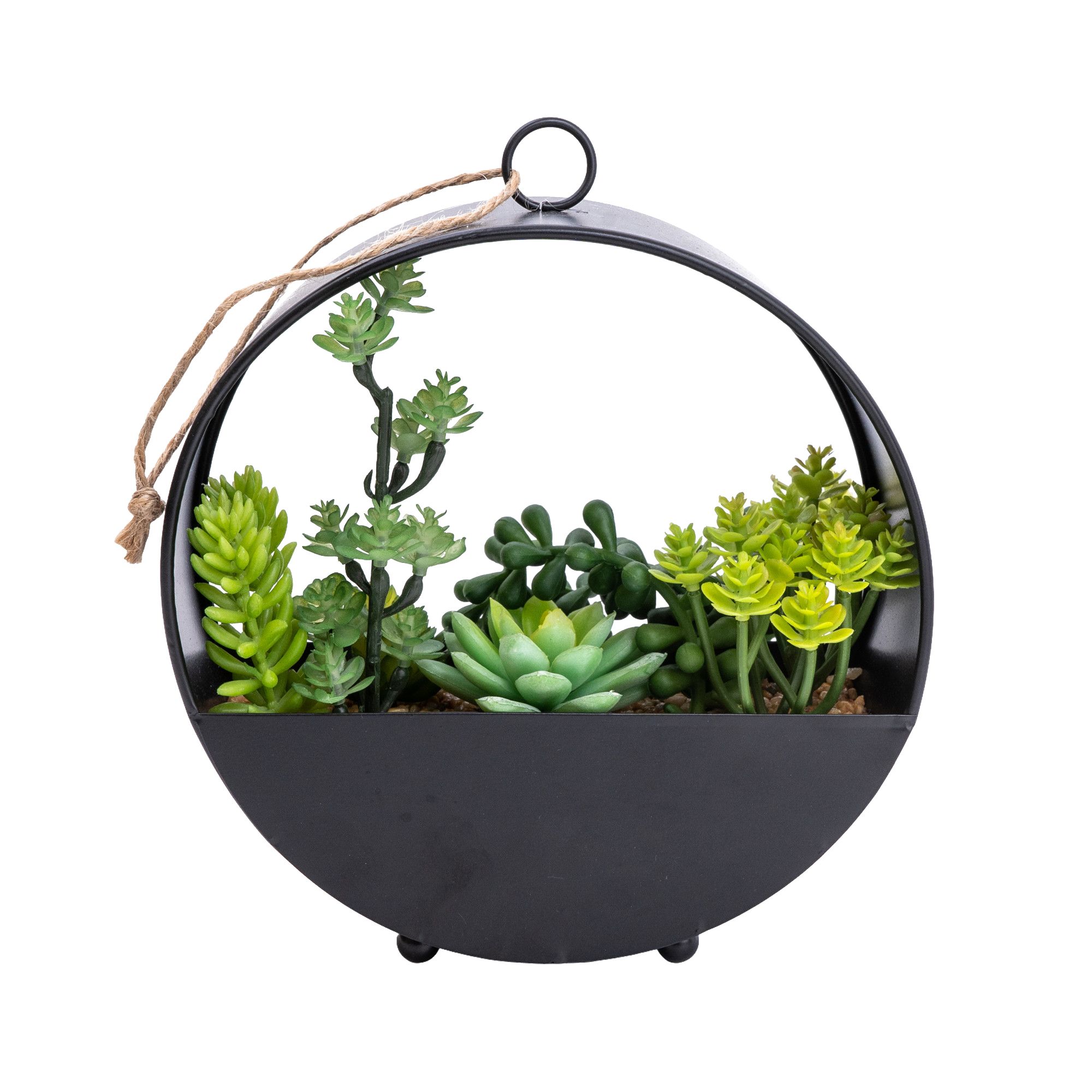 Candlelight Green 23cm Succulent Artificial plant in Black Metal Pot