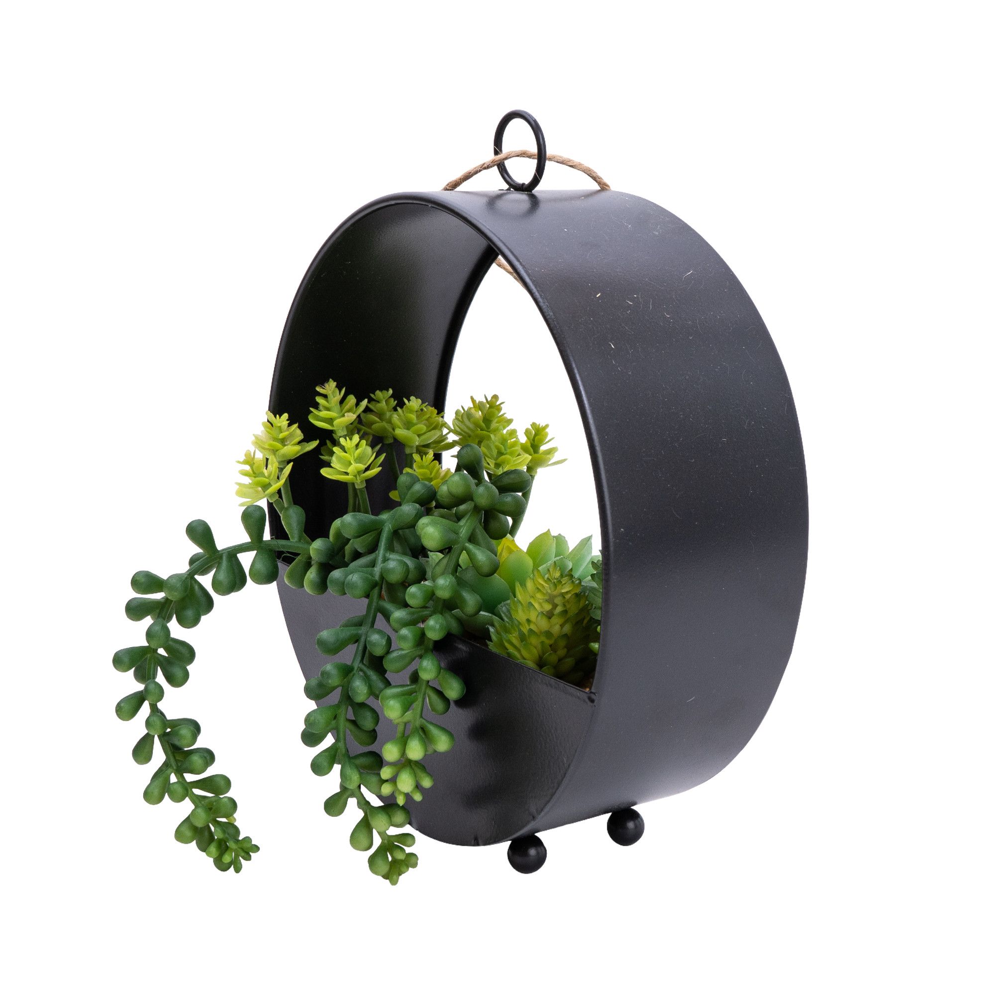 Candlelight Green 23cm Succulent Artificial plant in Black Metal Pot