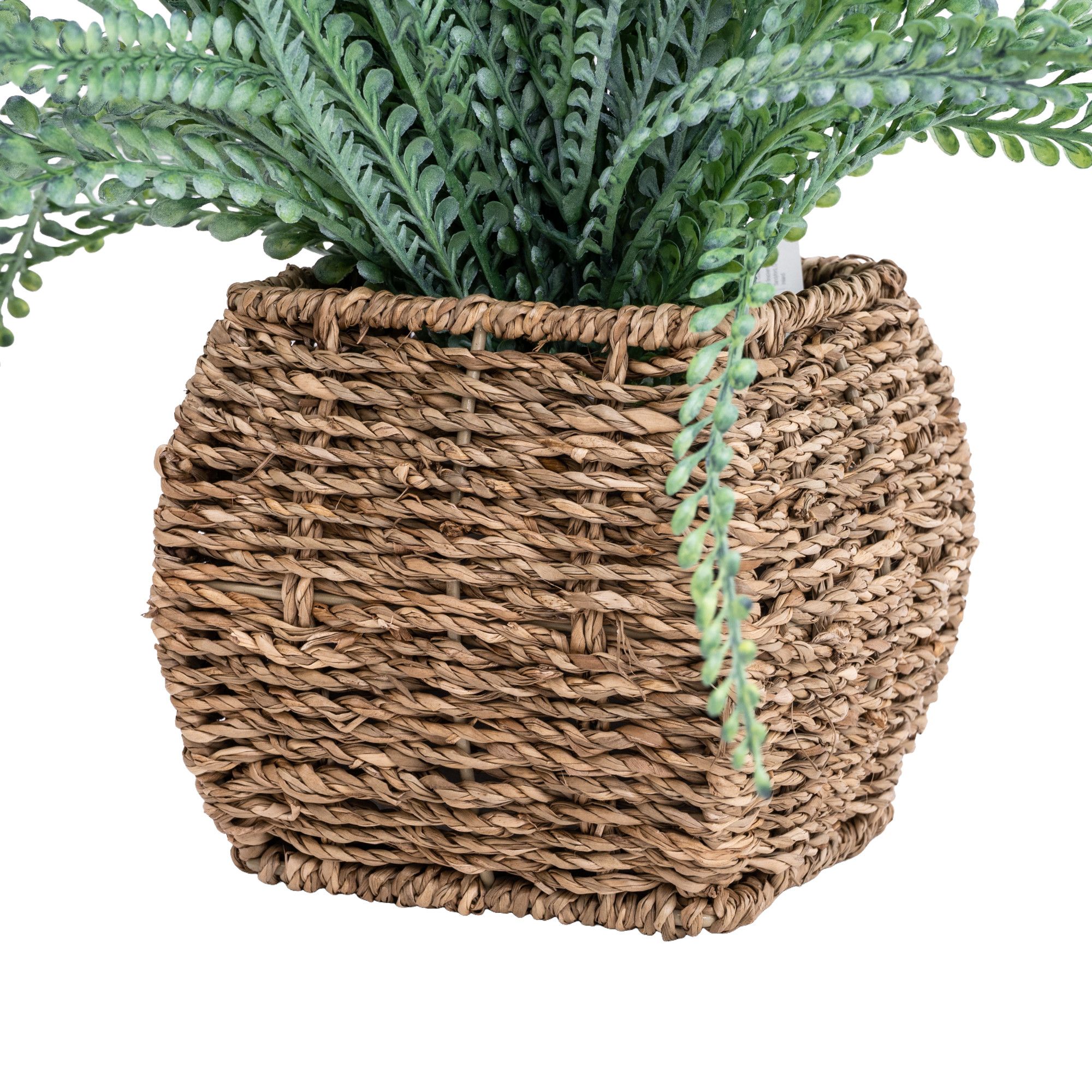 Candlelight Green 43cm Fern Artificial plant in Brown Seagrass Basket