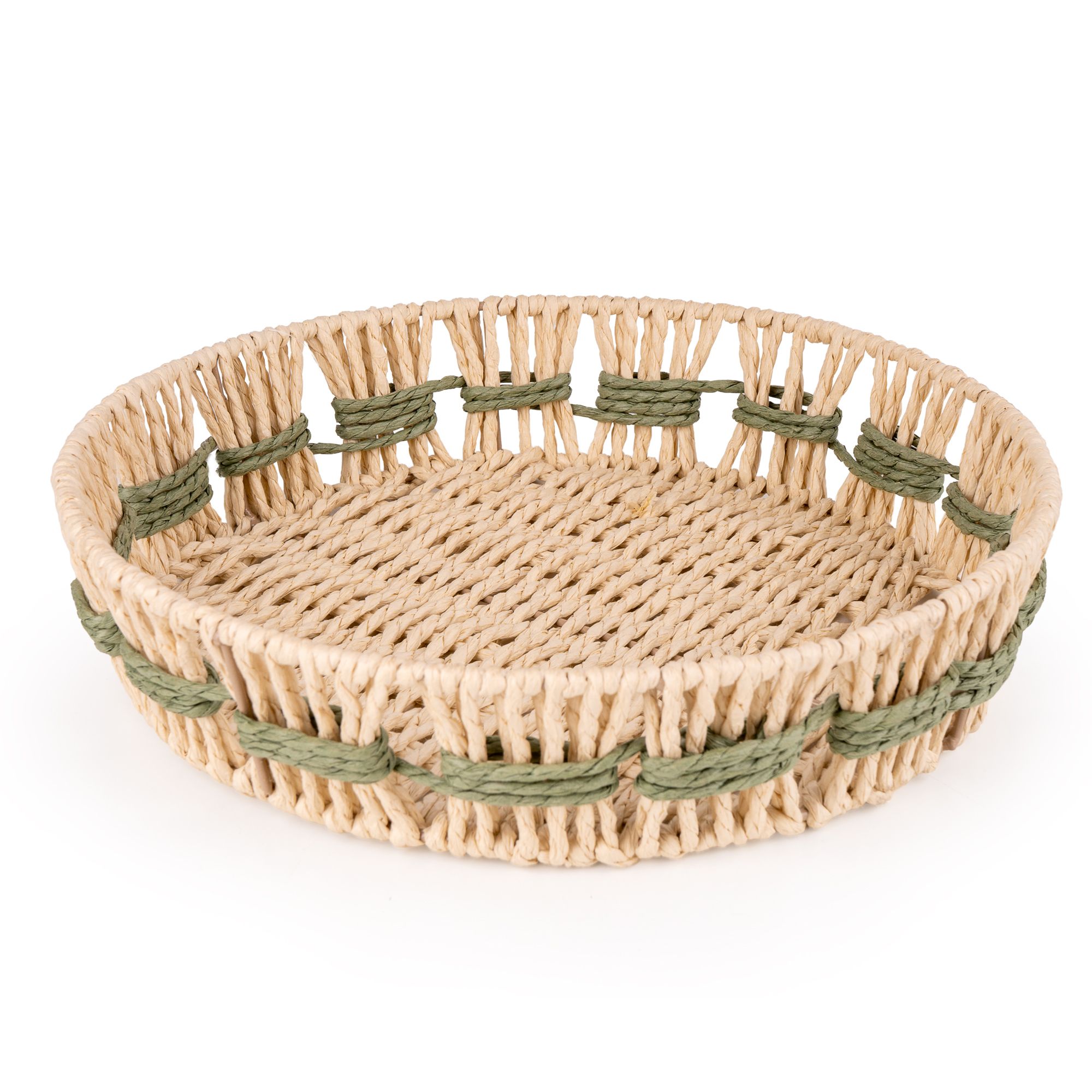 Candlelight Natural & Green Woven Circular Paper rope Tray