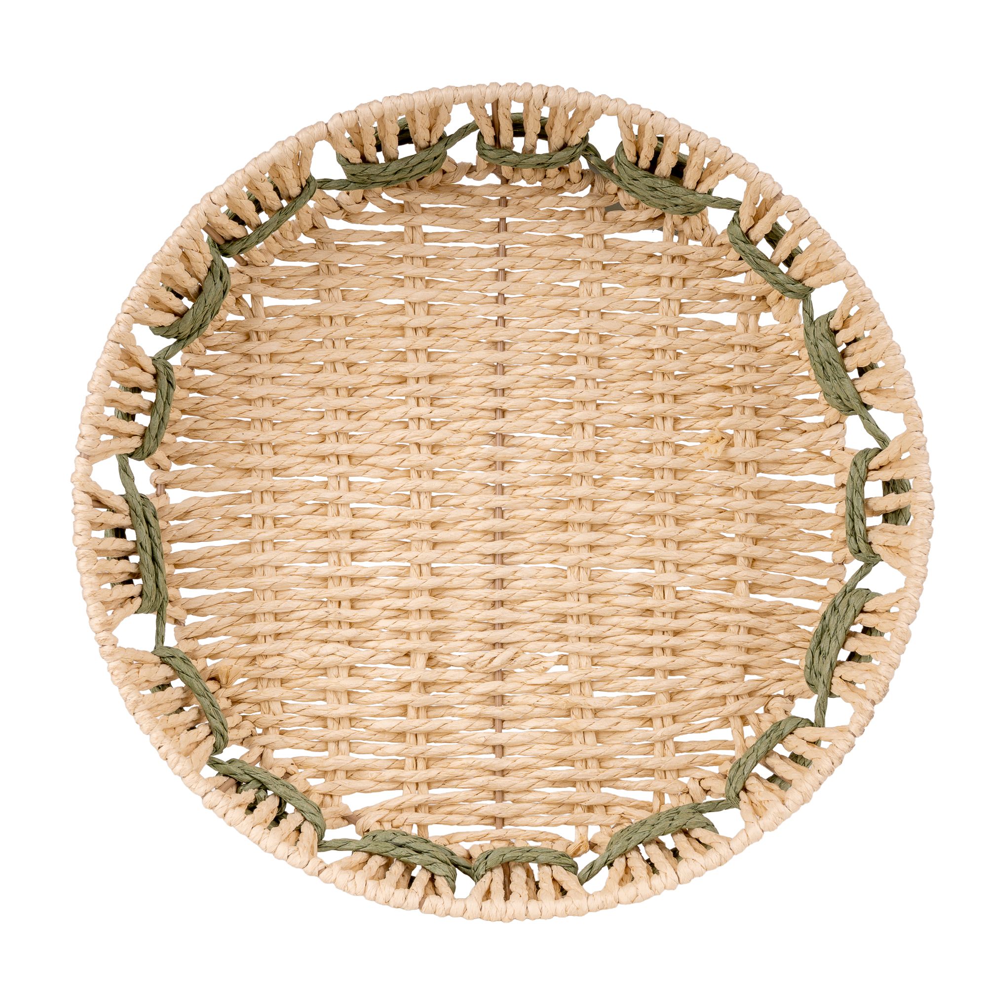 Candlelight Natural & Green Woven Circular Paper rope Tray
