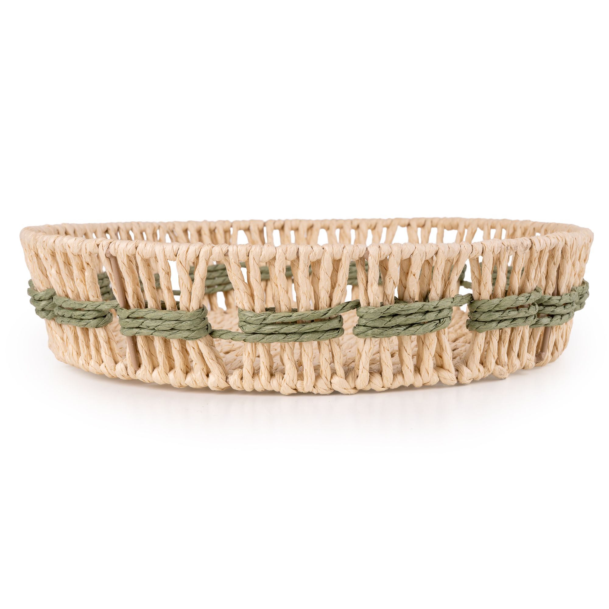 Candlelight Natural & Green Woven Circular Paper rope Tray