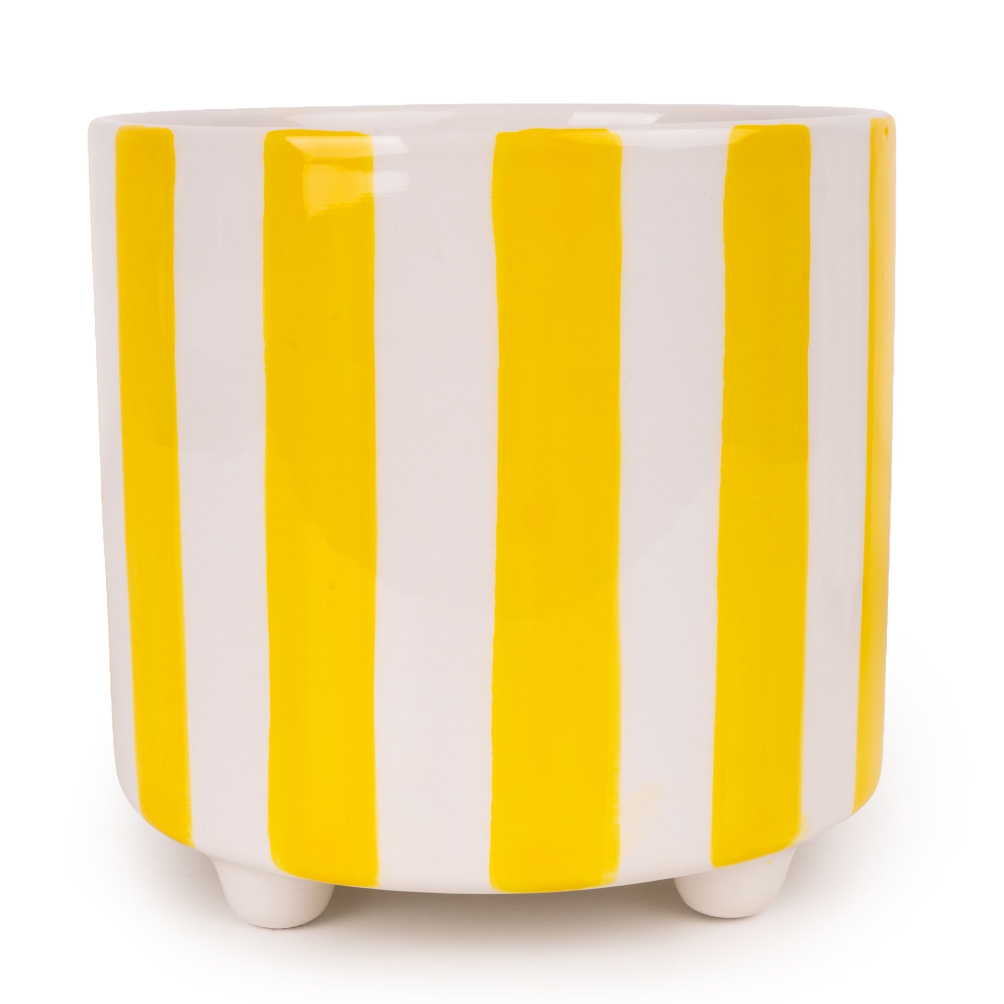 Candlelight Painted Yellow Striped Ceramic Glazed Plant pot (Dia) 14cm ...