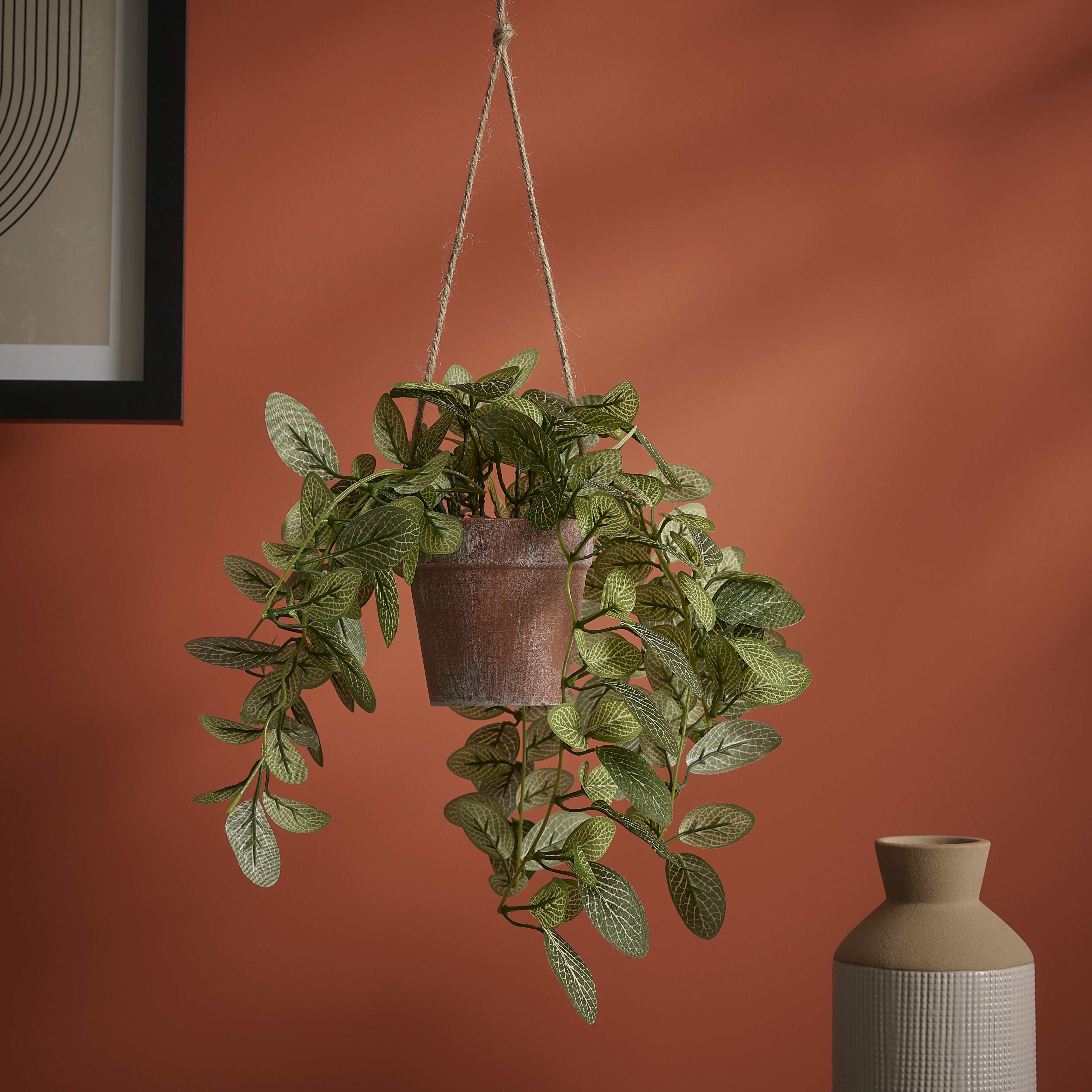 Candlelight Trailing plant Green 17cm Plant Pot with artificial plant in Terracotta Hanging trailing Melamine Pot