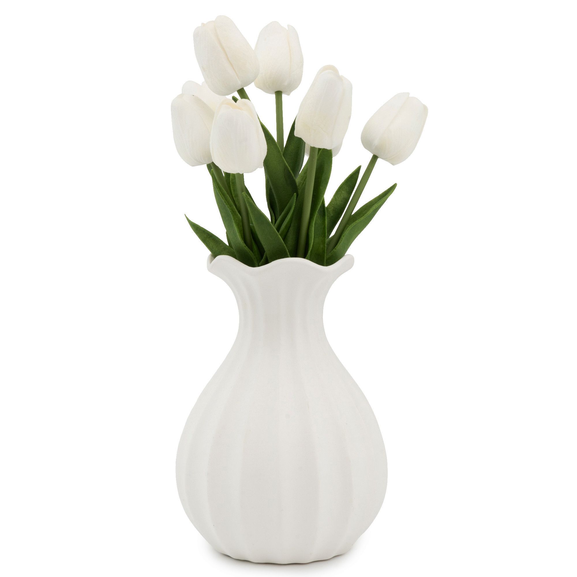 Candlelight White 33cm Tulip Artificial floral arrangement in White Ceramic Vase