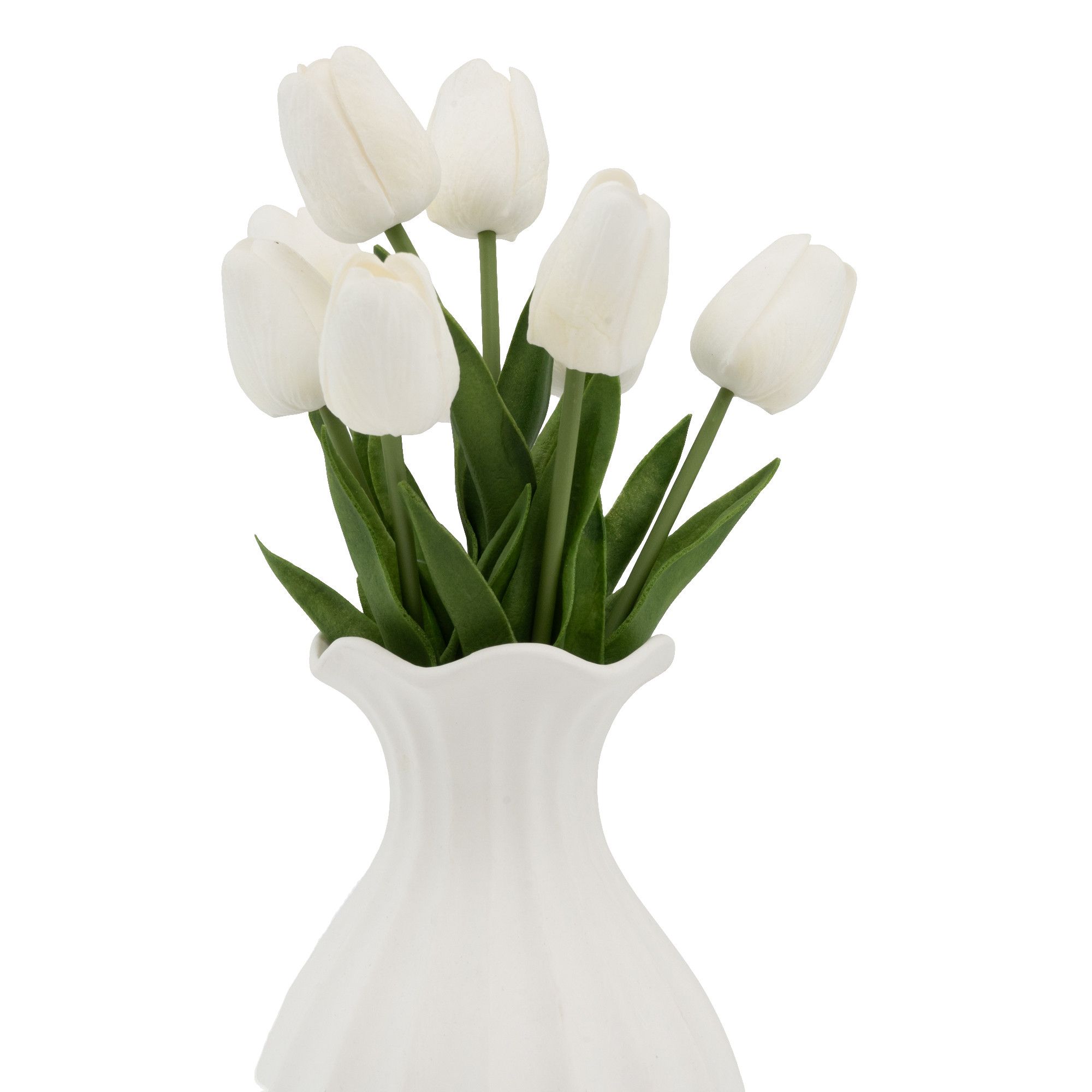 Candlelight White 33cm Tulip Artificial floral arrangement in White Ceramic Vase