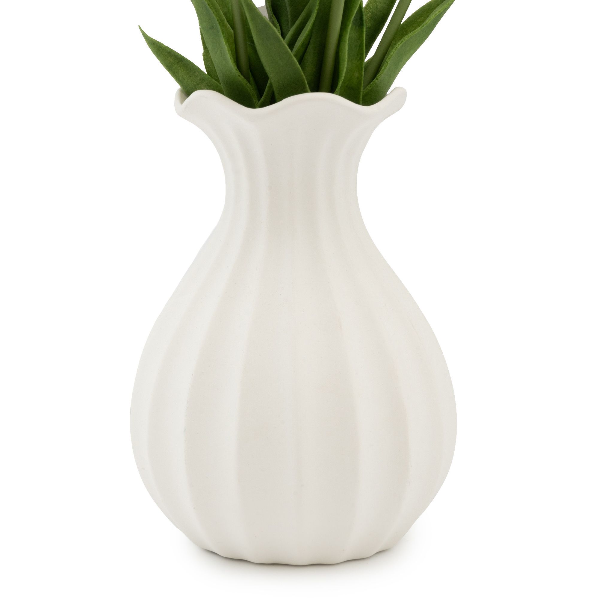 Candlelight White 33cm Tulip Artificial floral arrangement in White Ceramic Vase