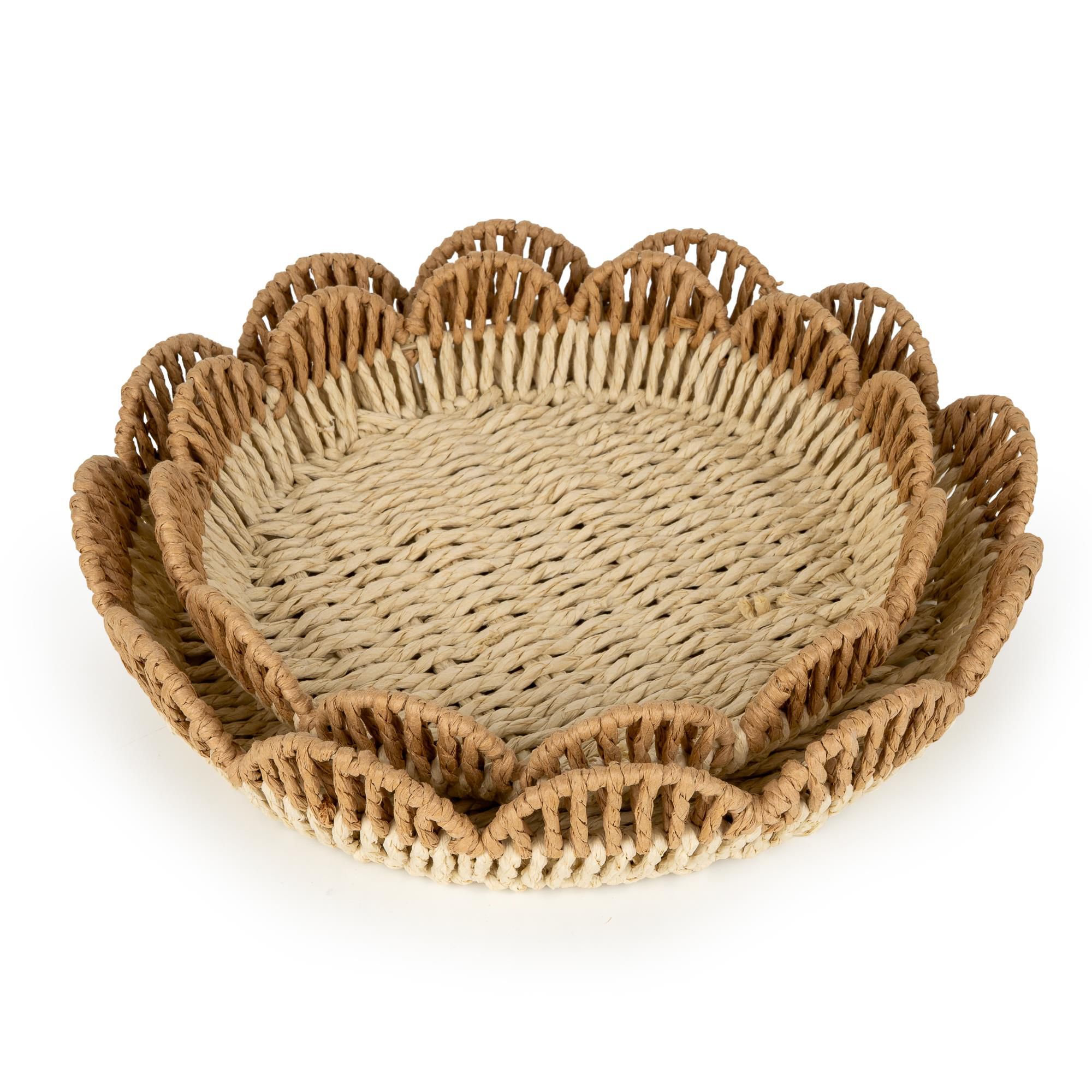 Candlelight Wicker Rattan scallop edge Rattan Tray, Set of 2