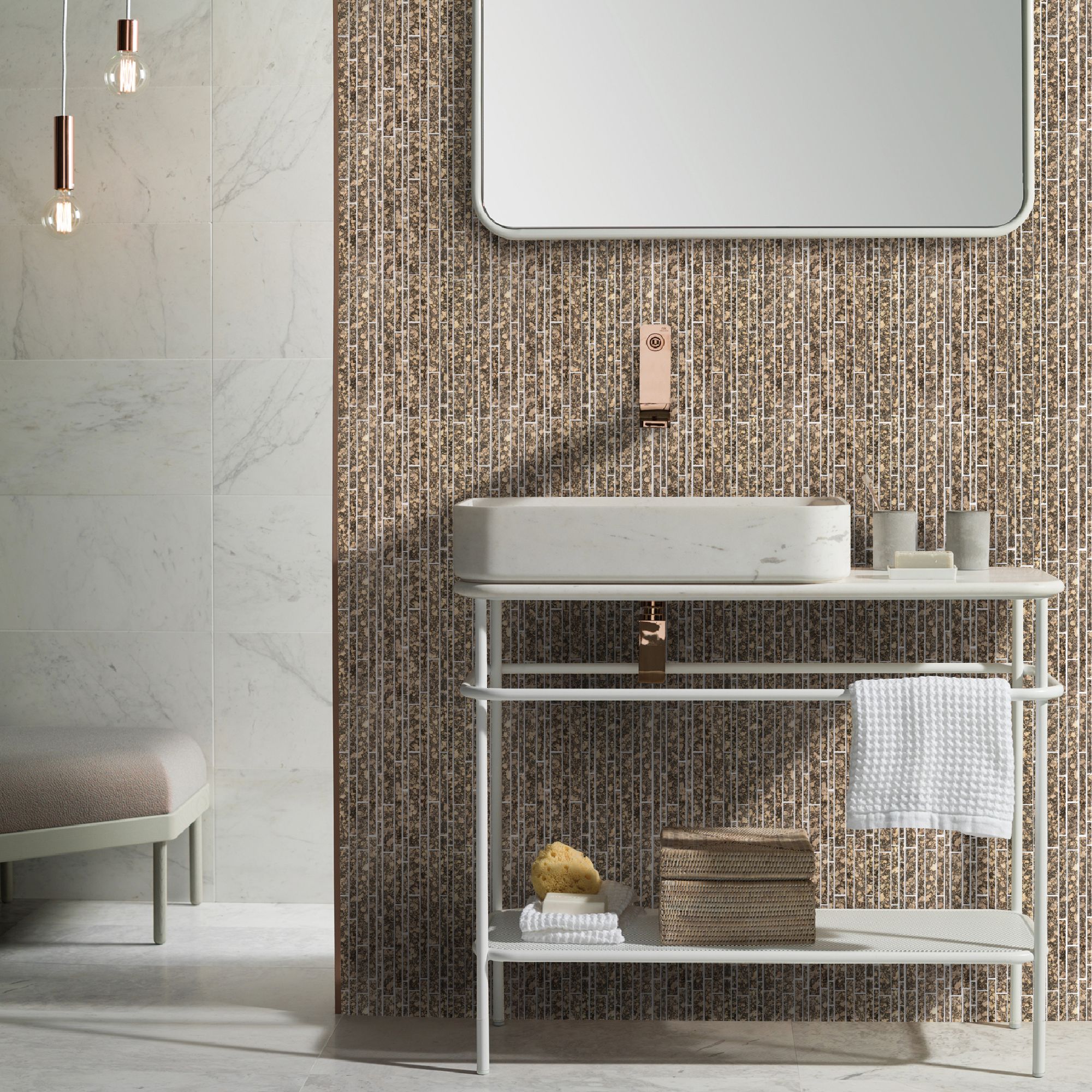 Cannes Polished Gloss Antique mirror effect Linear Glass Mosaic tile, (L)300mm (W)335mm