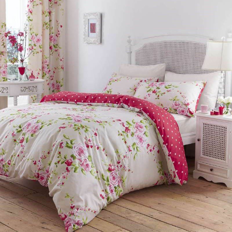 Canterbury Floral Pink, red & white King Bedding set | DIY at B&Q