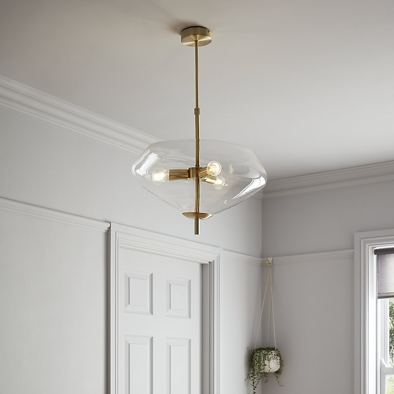 Capolin Brushed Brass Effect 3 Lamp Pendant Ceiling Light Dia 450mm Diy At B Q - How Does A Ceiling Rose Work