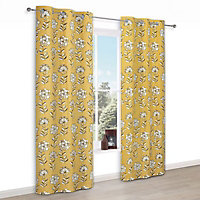 Carabelle Yellow Floral Lined Eyelet Curtains (W)228cm (L)228cm, Pair