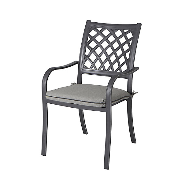 Carambole Dark Grey Metal Dining Armchair Diy At B Q - B Q Outdoor Furniture Cushions
