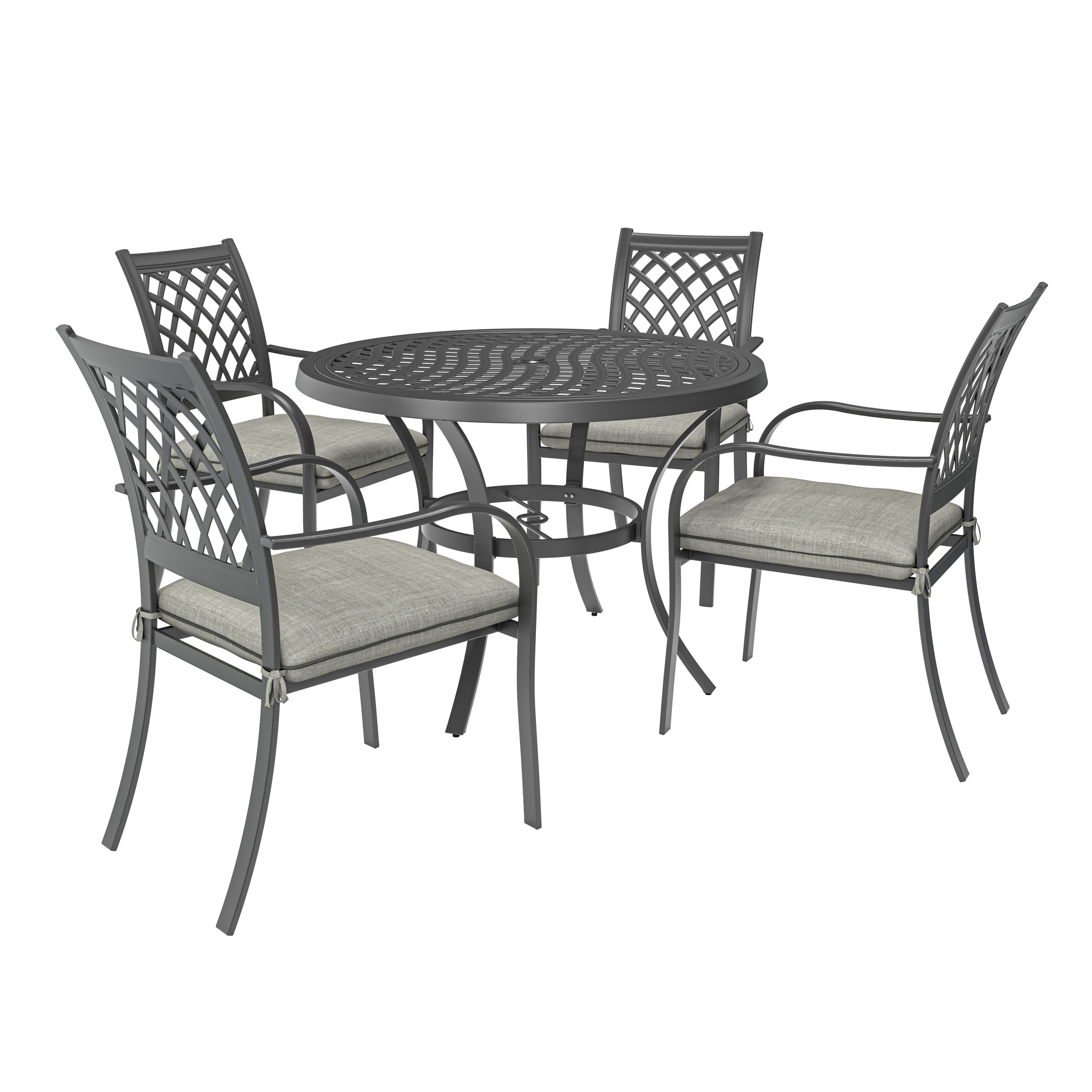 There is a trend lake Mindful metal 4 seater dining set rainfall