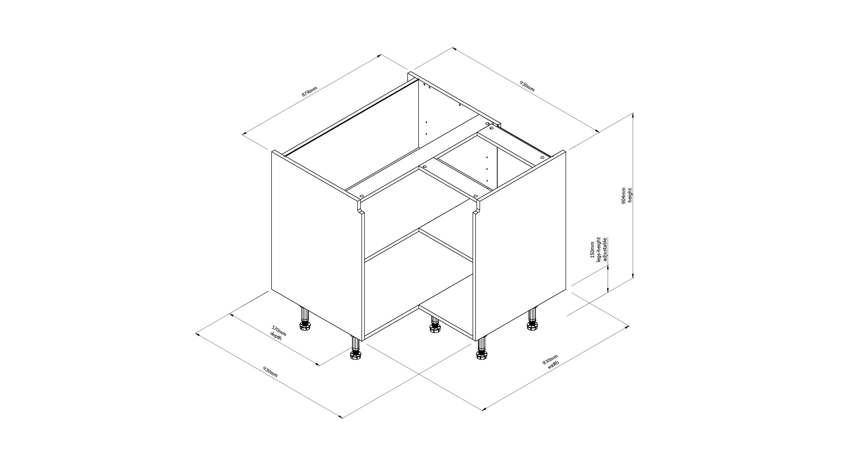 Caraway Innovo White Corner Base unit, (W)930mm