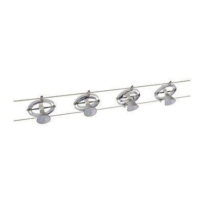 Cardan Gloss Silver & white Chrome effect Mains-powered 4 lamp Suspended spotlight