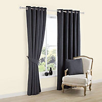 Carina Charcoal Plain Lined Eyelet Curtains (W)167cm (L)228cm, Pair