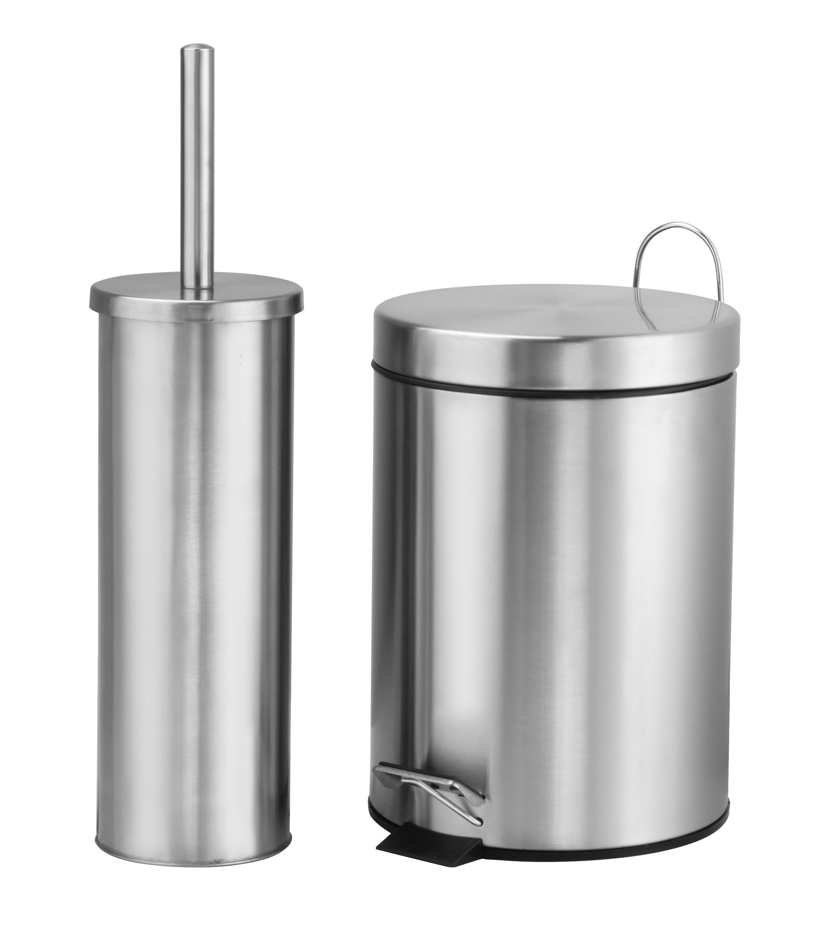 Carla Brushed Silver effect Pedal bin & toilet brush