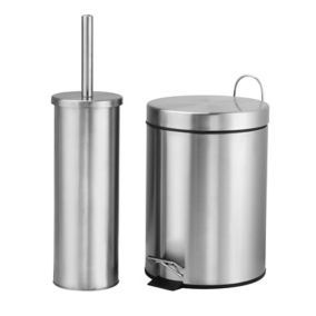 Carla Brushed Silver effect Pedal bin & toilet brush