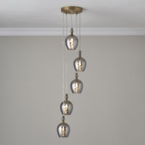 Carla Contemporary Glass & steel Antique brass effect 5 Lamp LED Ceiling light