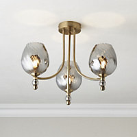 Carla Glass & steel Antique brass effect 3 Lamp LED Ceiling light
