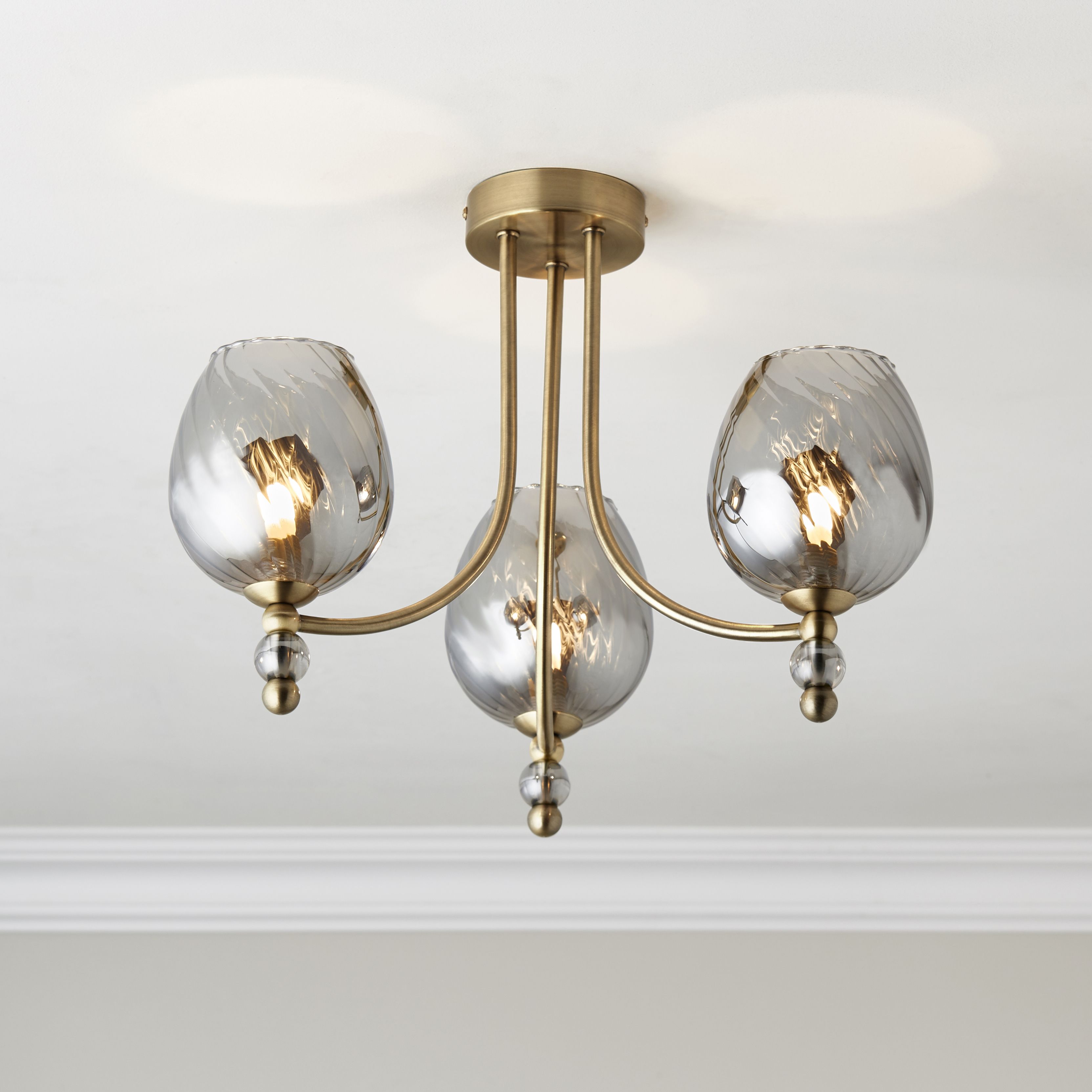 Carla Glass & steel Antique brass effect 3 Lamp LED Ceiling light