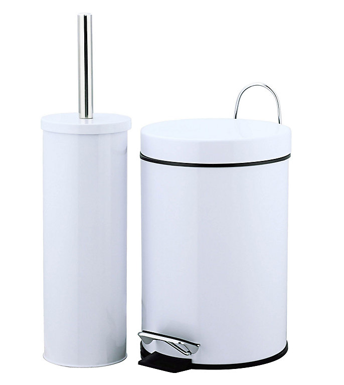 Stainless Steel Bathroom Pedal Operated Waste Bin & Toilet Brush Accessory Set 