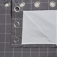 Carlena Grey Check Lined Eyelet Curtains (W)167cm (L)183cm, Pair