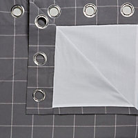 Carlena Grey Check Lined Eyelet Curtains (W)228cm (L)228cm, Pair