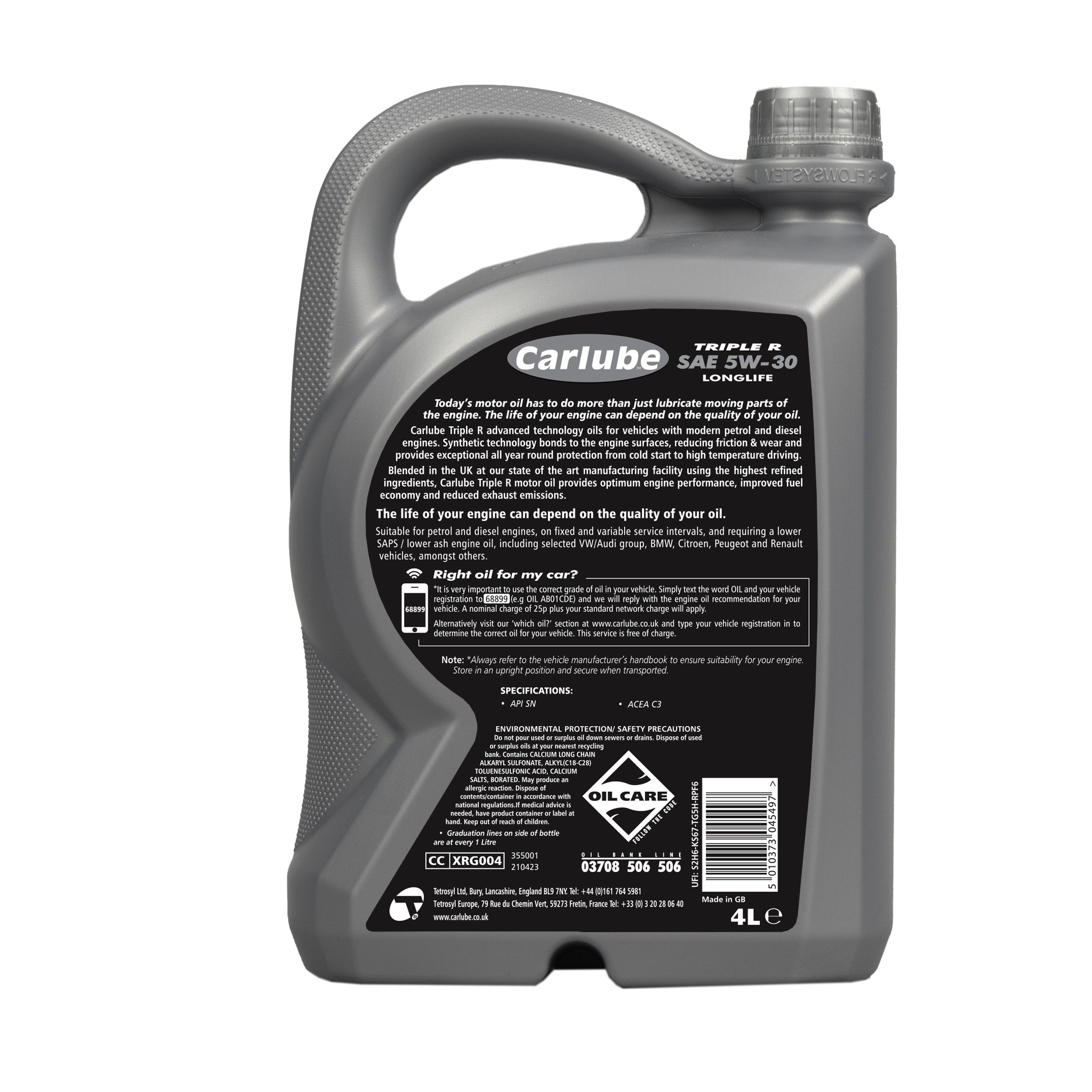 Carlube Triple R High Mileage Car Oil 5W-30, 4L Bottle