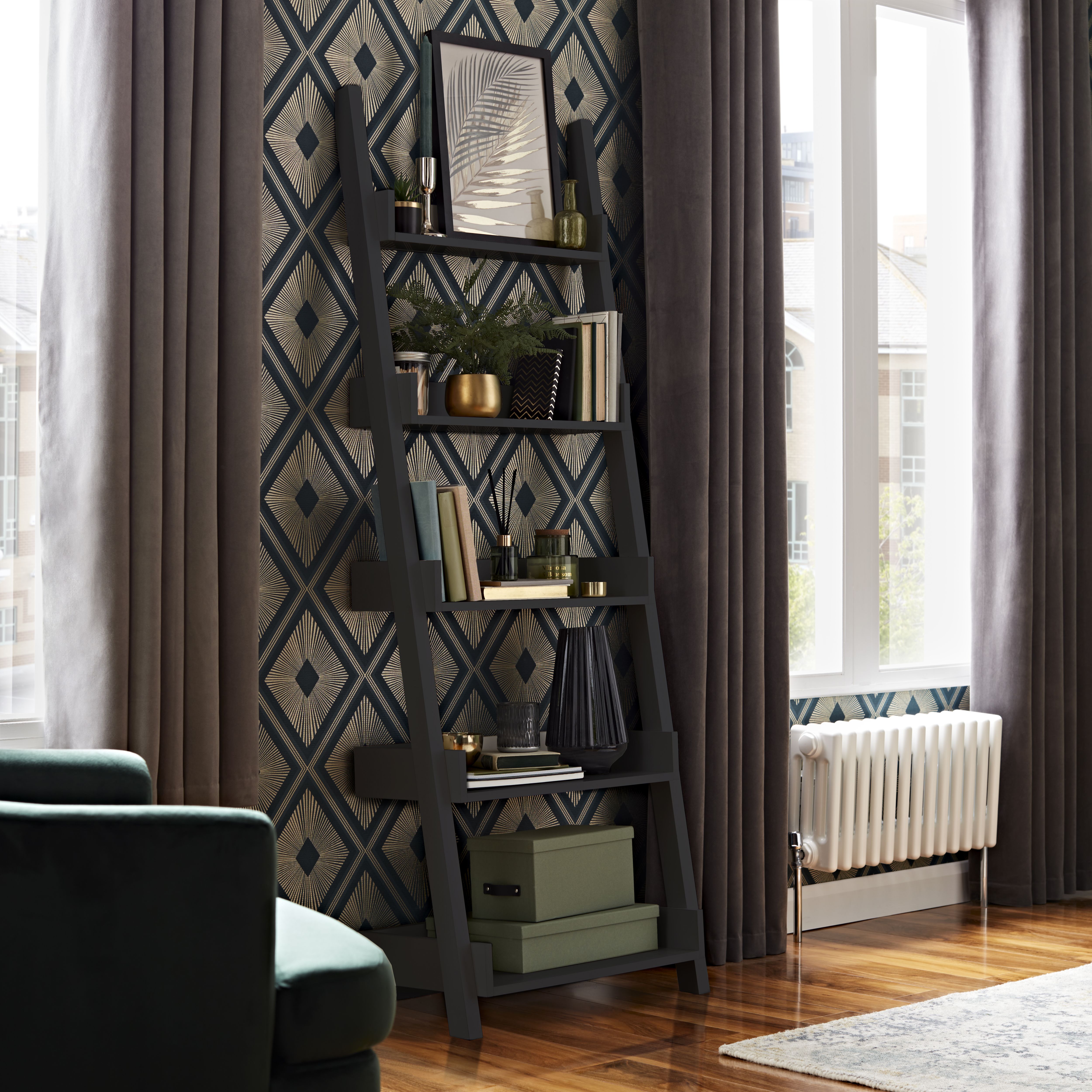 Carnon Black Freestanding 5 shelf Bookcase, (H)1700mm (W)600mm