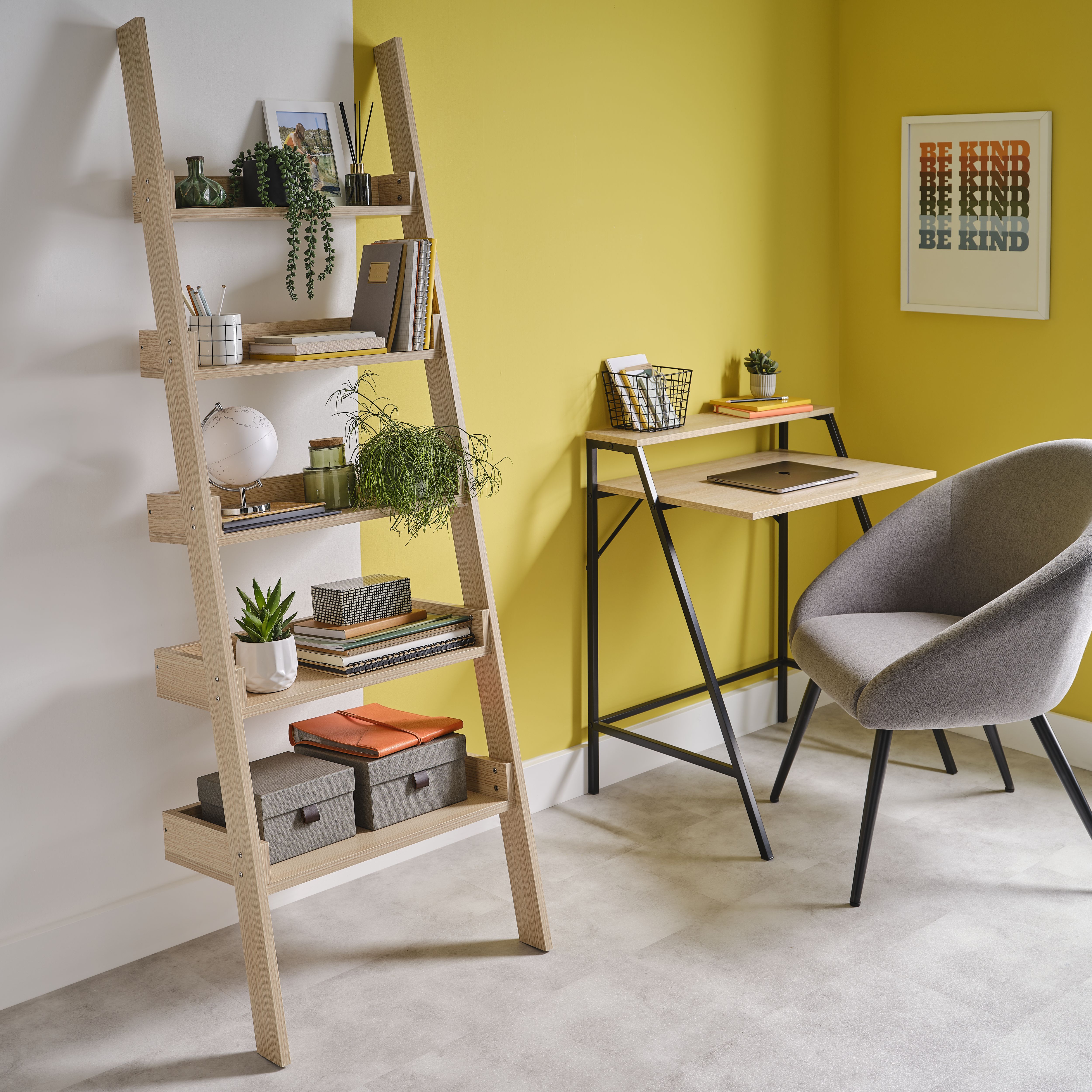 Oak effect ladder shelf discount