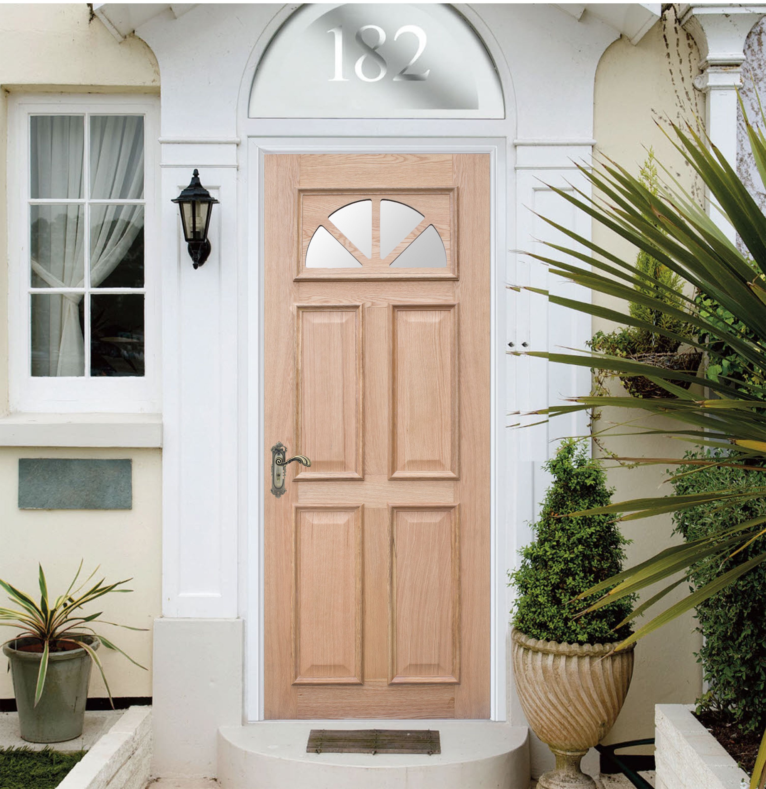 Carolina Frosted Glazed Flocked Oak veneer External Front door, (H)1980mm (W)838mm