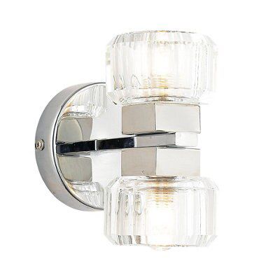 Cascade Apsley Classic Clear Chrome effect Double Bathroom wall light ...