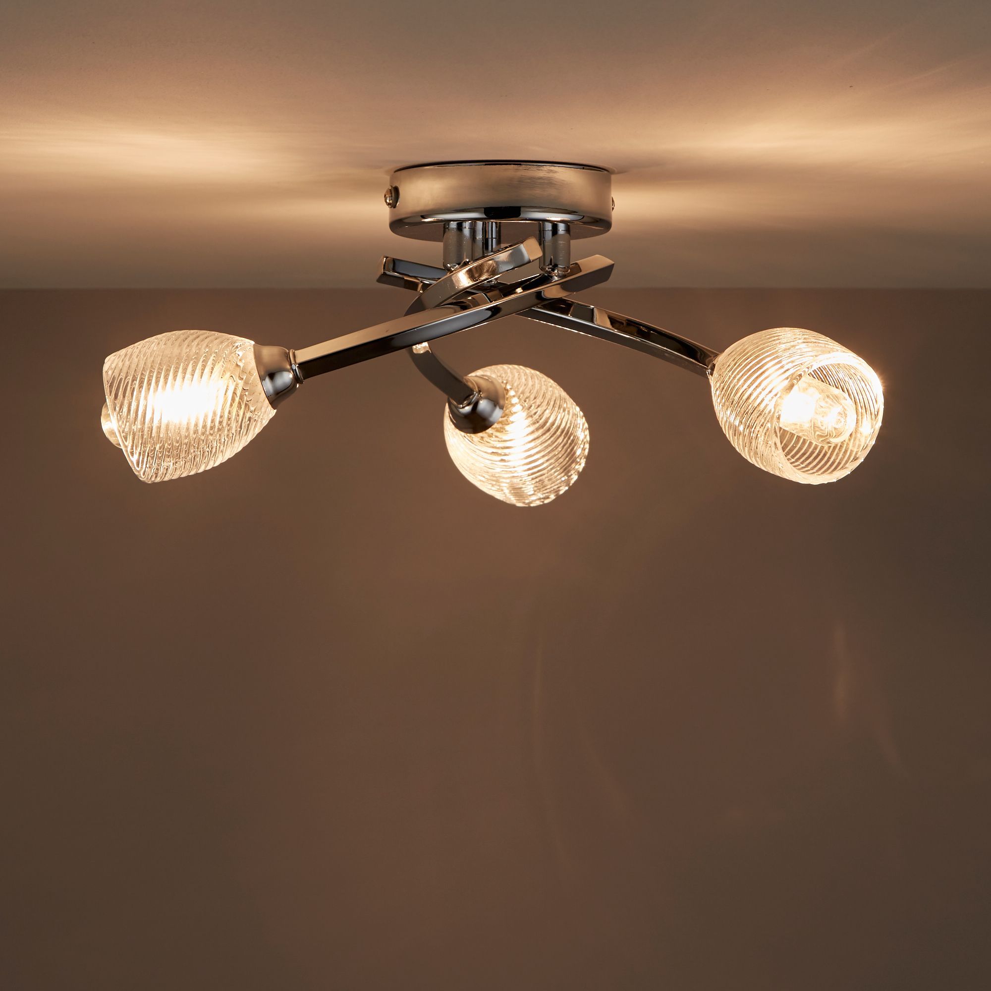 Cascade Kalang Brushed Glass & metal Chrome effect 3 Lamp Bathroom Ceiling light