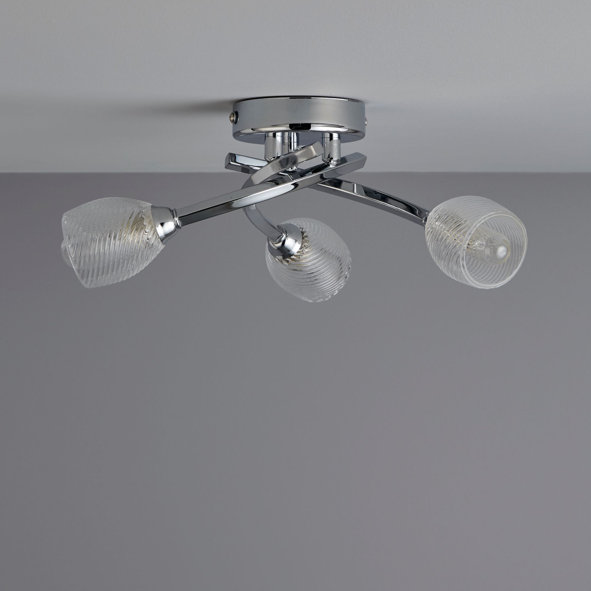 Cascade Kalang Brushed Glass & metal Chrome effect 3 Lamp Bathroom Ceiling light