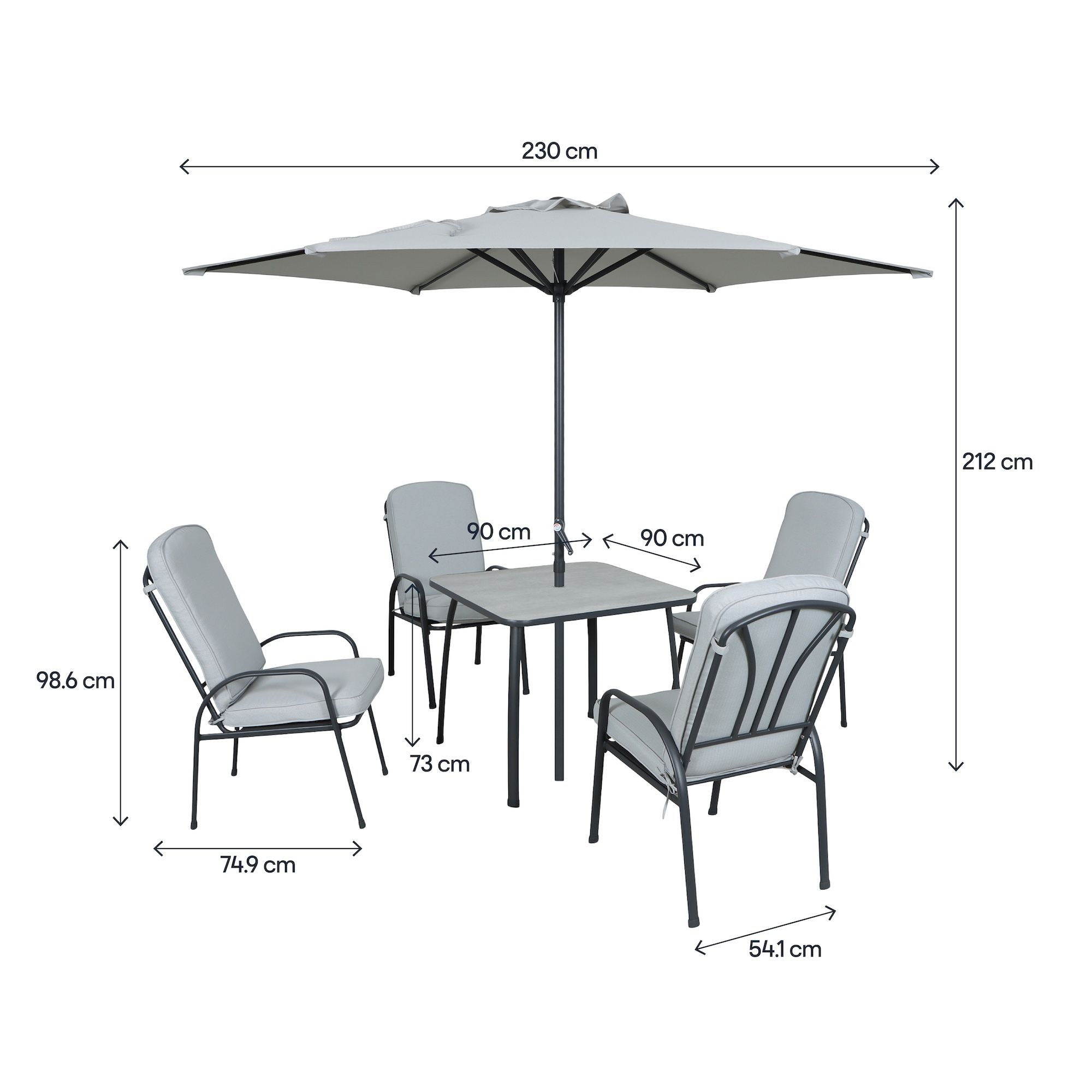 Casima Grey Metal 4 seater Dining set