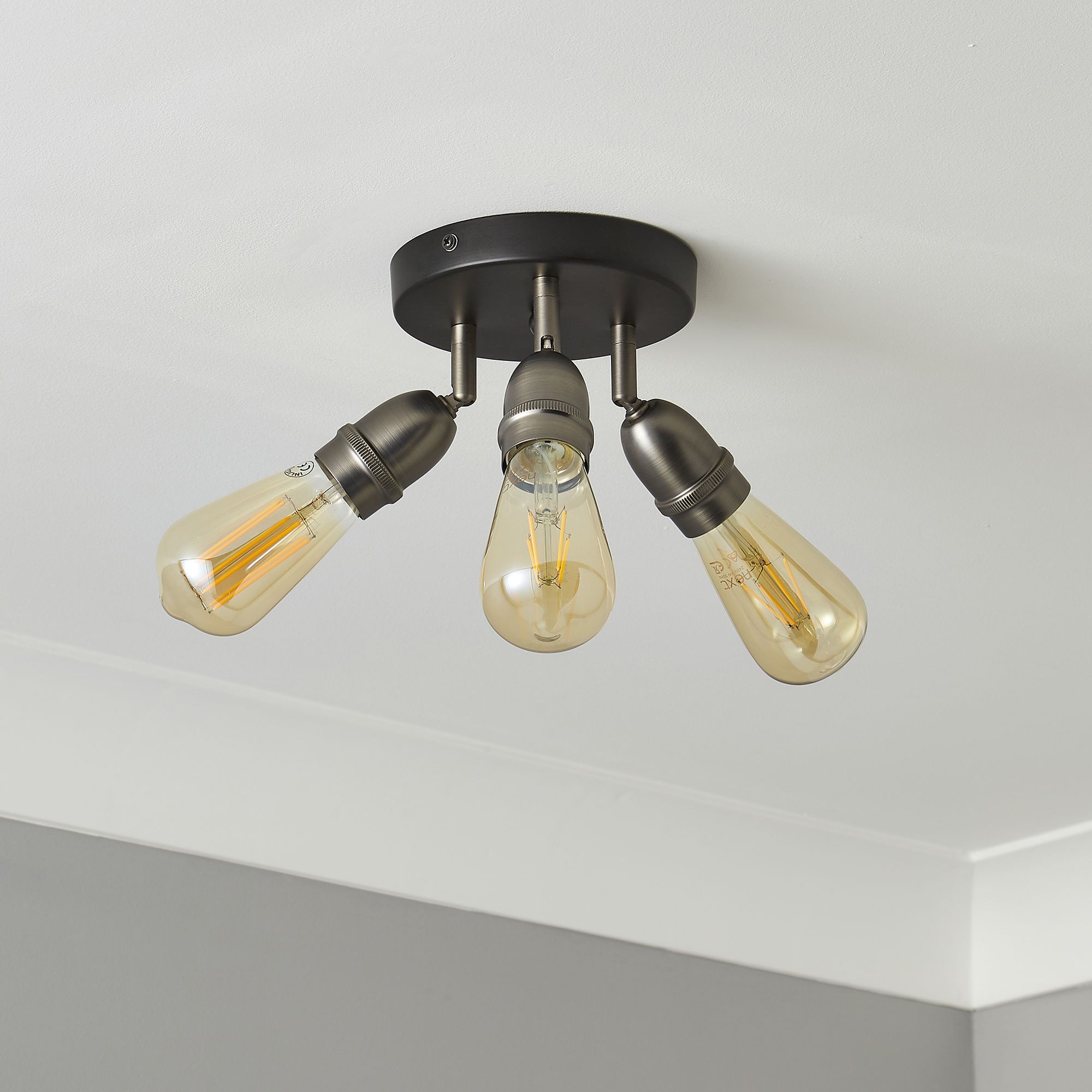 Catalyst Industrial Pewter & black Gunmetal effect 3 Light Spotlight