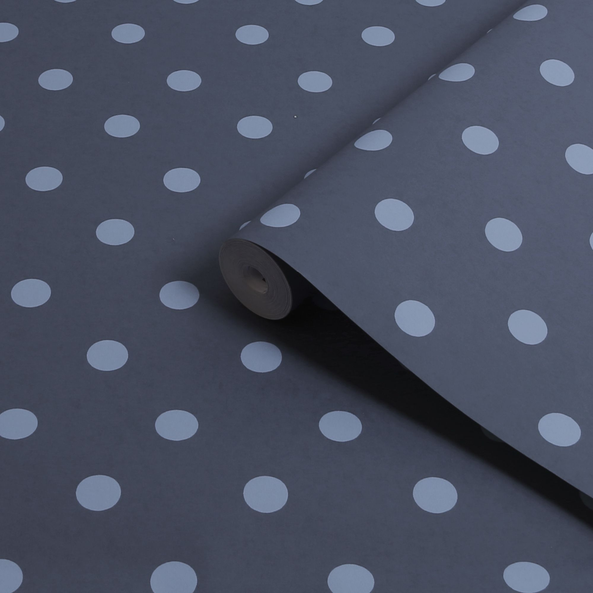 Cath Kidston Navy & Baby Blue Button Spot Smooth Wallpaper