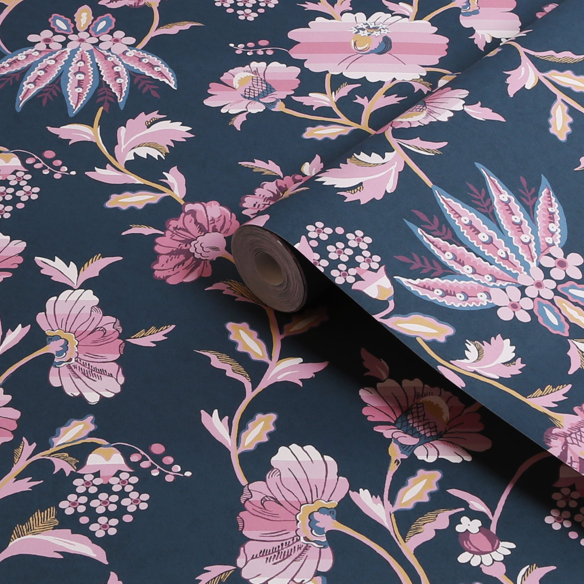 Cath Kidston Navy & Pink Friendship Garden Smooth Wallpaper