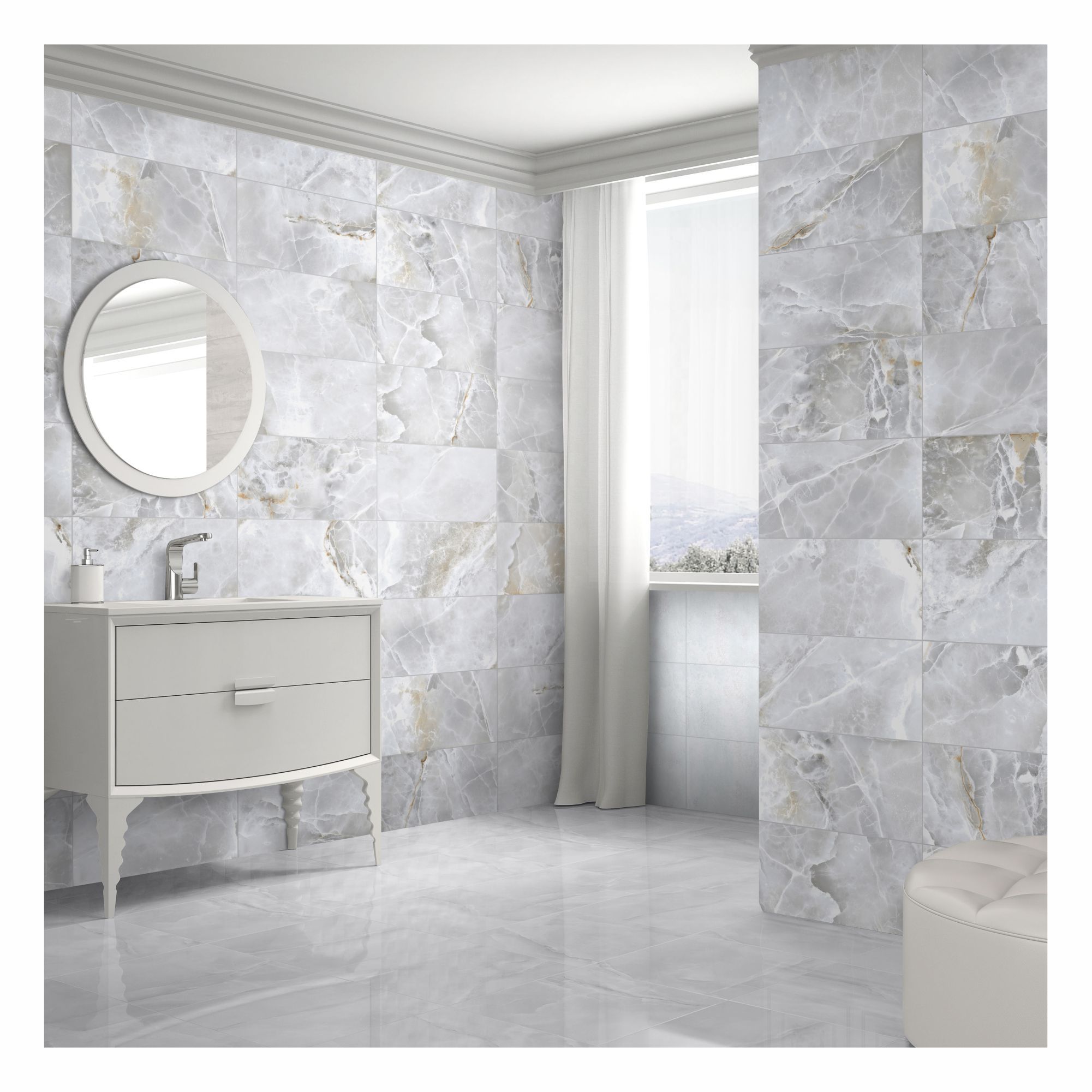 Cecina Grey Satin Marble effect Porcelain Indoor Wall & floor Tile - 4