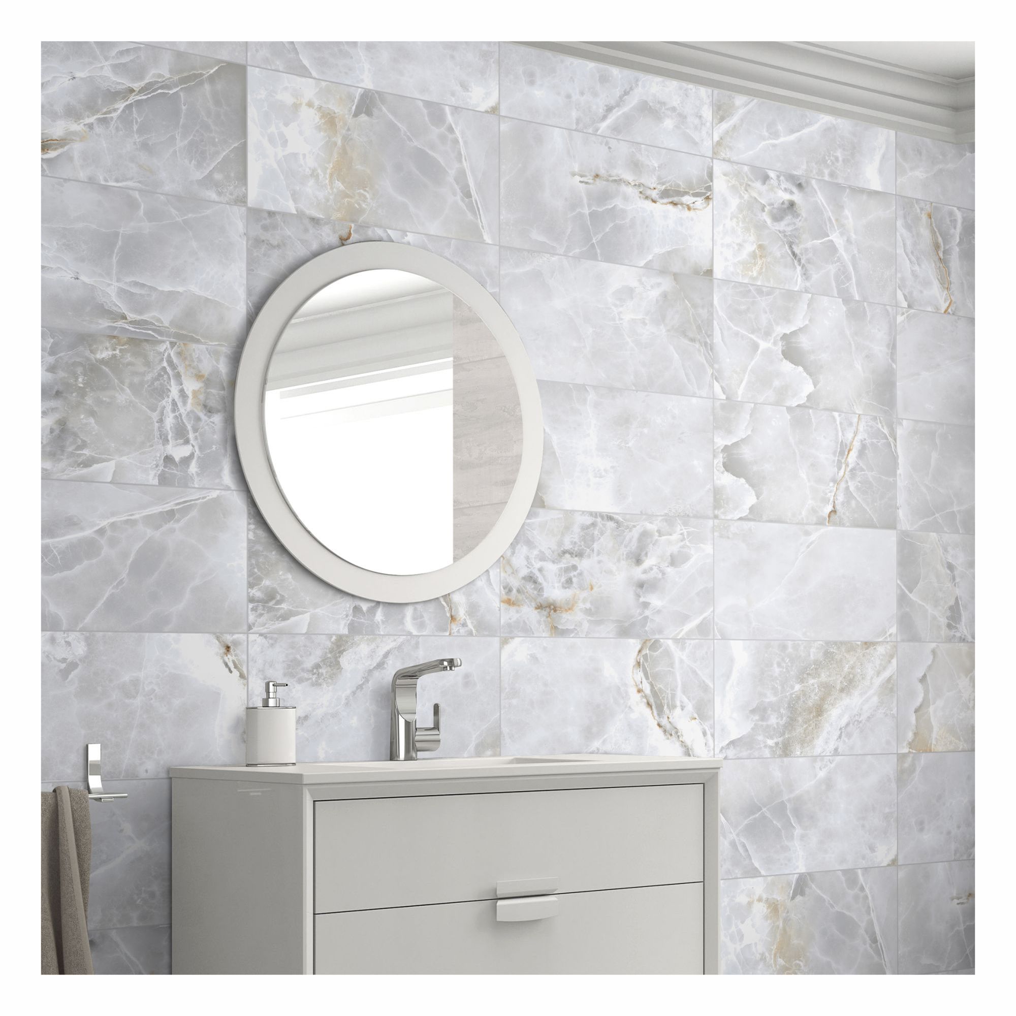 Cecina Grey Satin Marble effect Porcelain Indoor Wall & floor Tile
