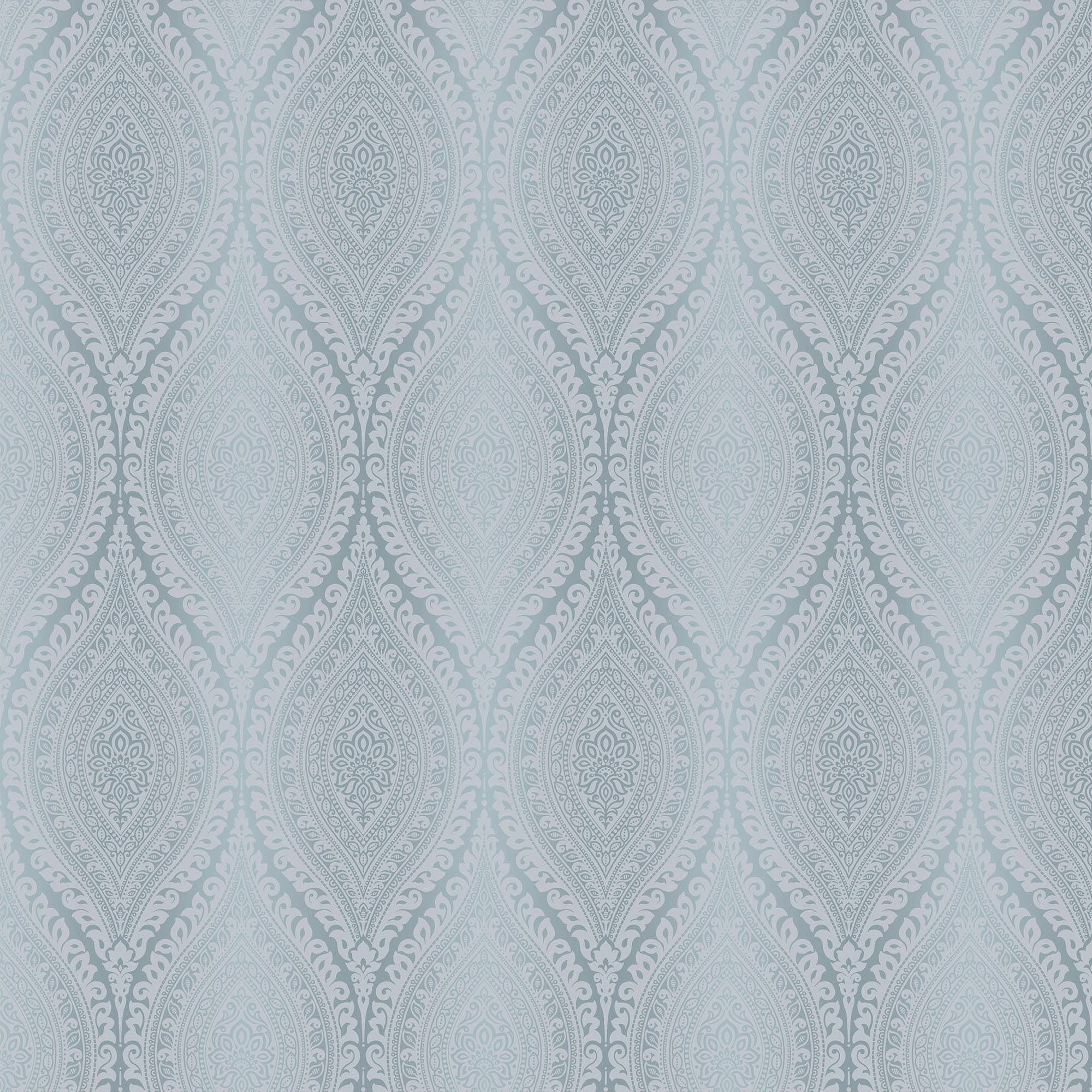 Celosi Blue Damask Metallic effect Textured Wallpaper Sample