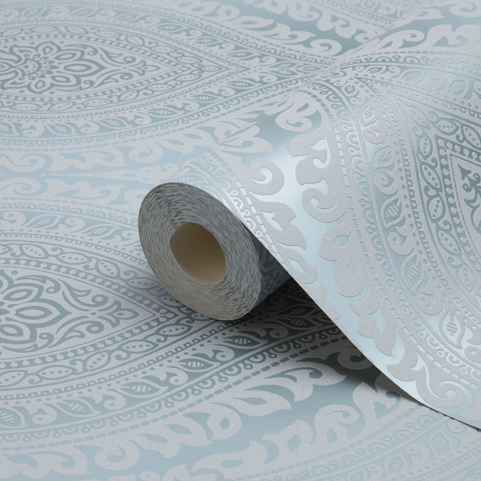 Celosi Blue Damask Metallic effect Textured Wallpaper | DIY at B&Q
