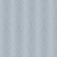 Celosi Blue Damask Metallic effect Textured Wallpaper