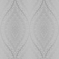 Celosi Grey Damask Metallic effect Textured Wallpaper