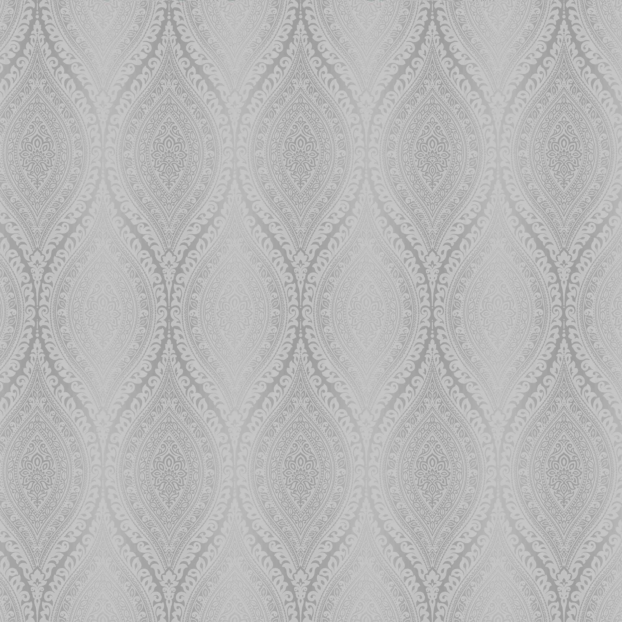 Celosi Grey Metallic effect Damask Textured Wallpaper Sample DIY at B&Q