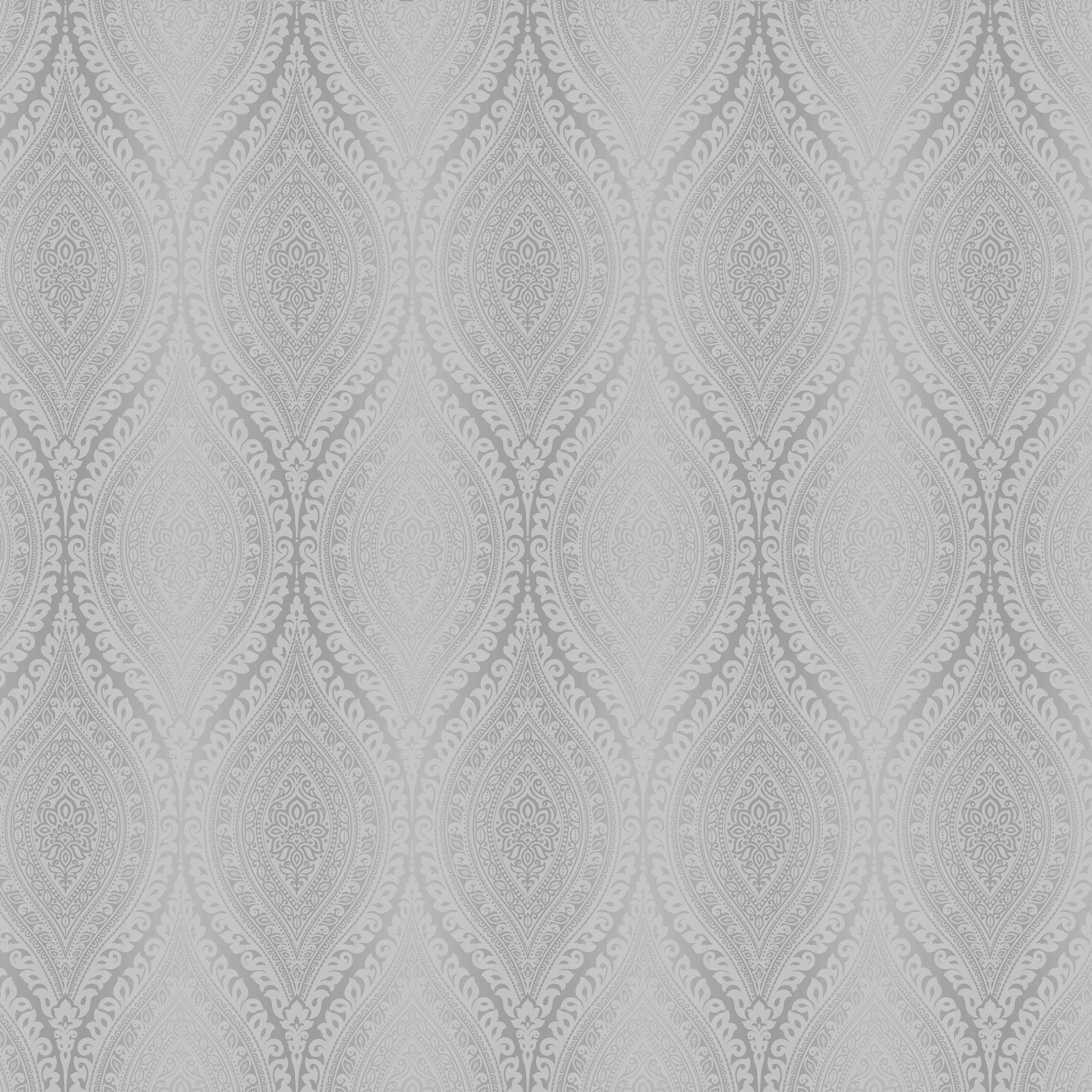 Celosi Grey Metallic effect Damask Textured Wallpaper Sample