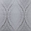 Celosi Grey Metallic effect Damask Textured Wallpaper